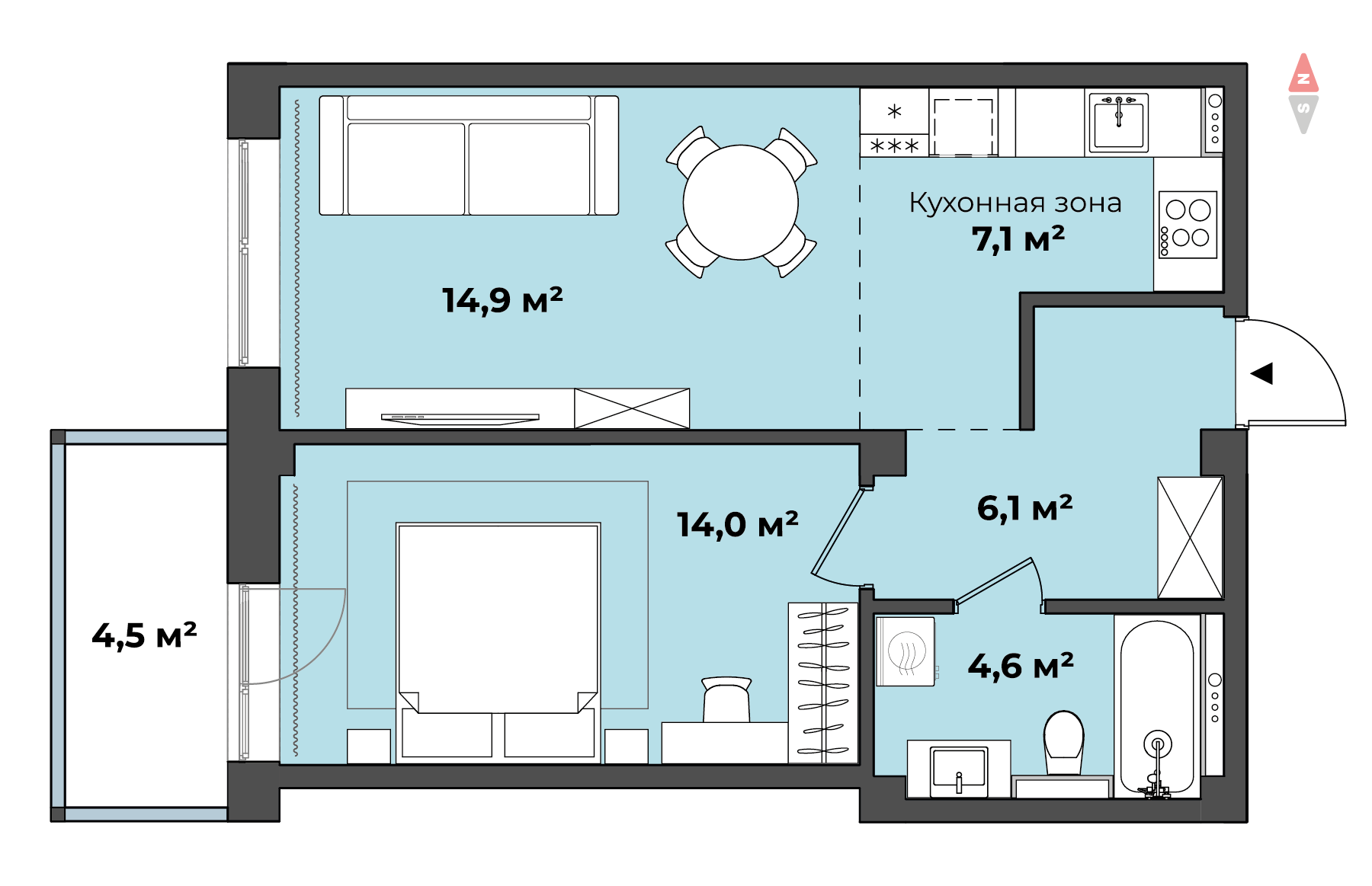планировка квартиры 51 м2