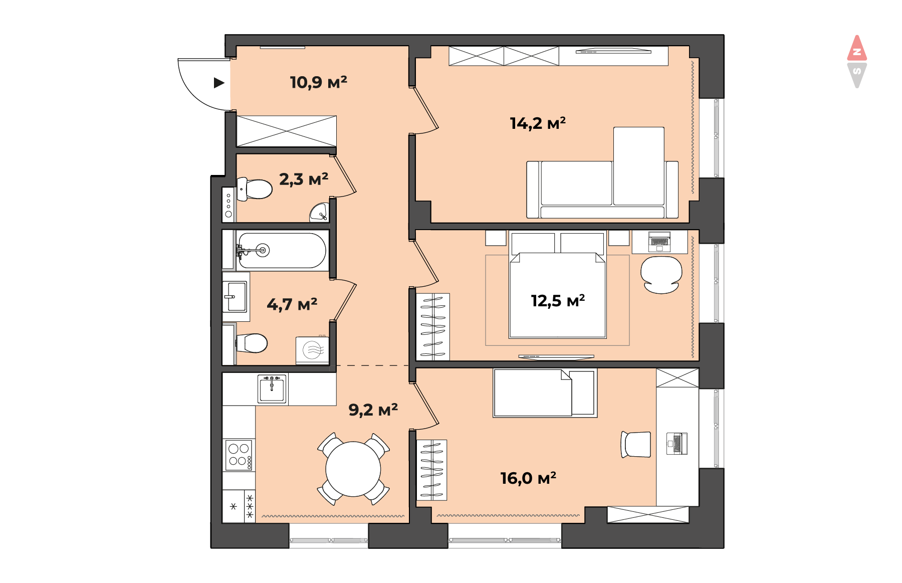 планировка квартиры 70 м2