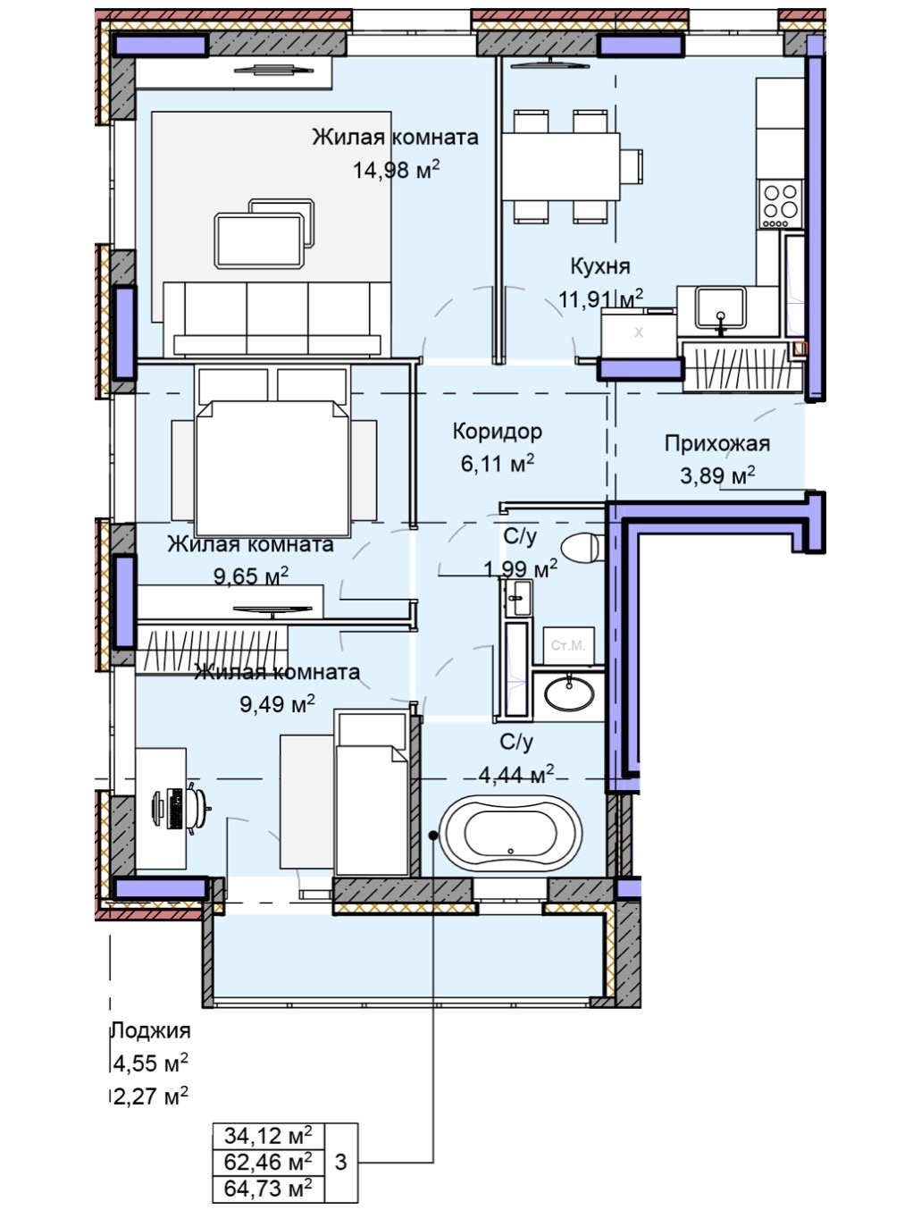 планировка квартиры 65 м2