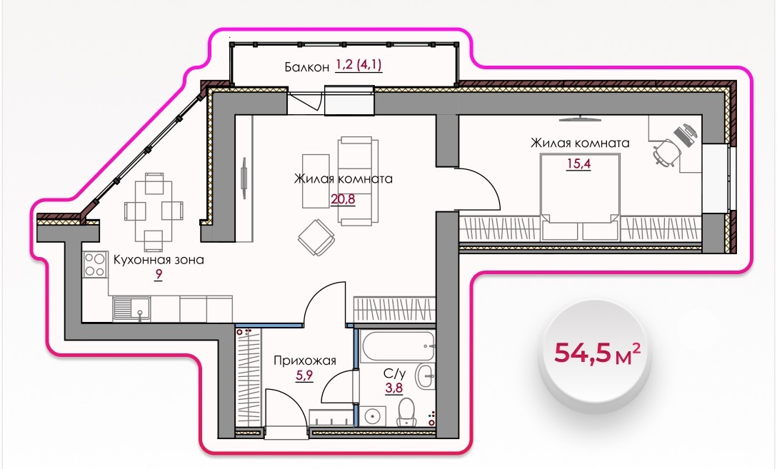 планировка квартиры 55 м2