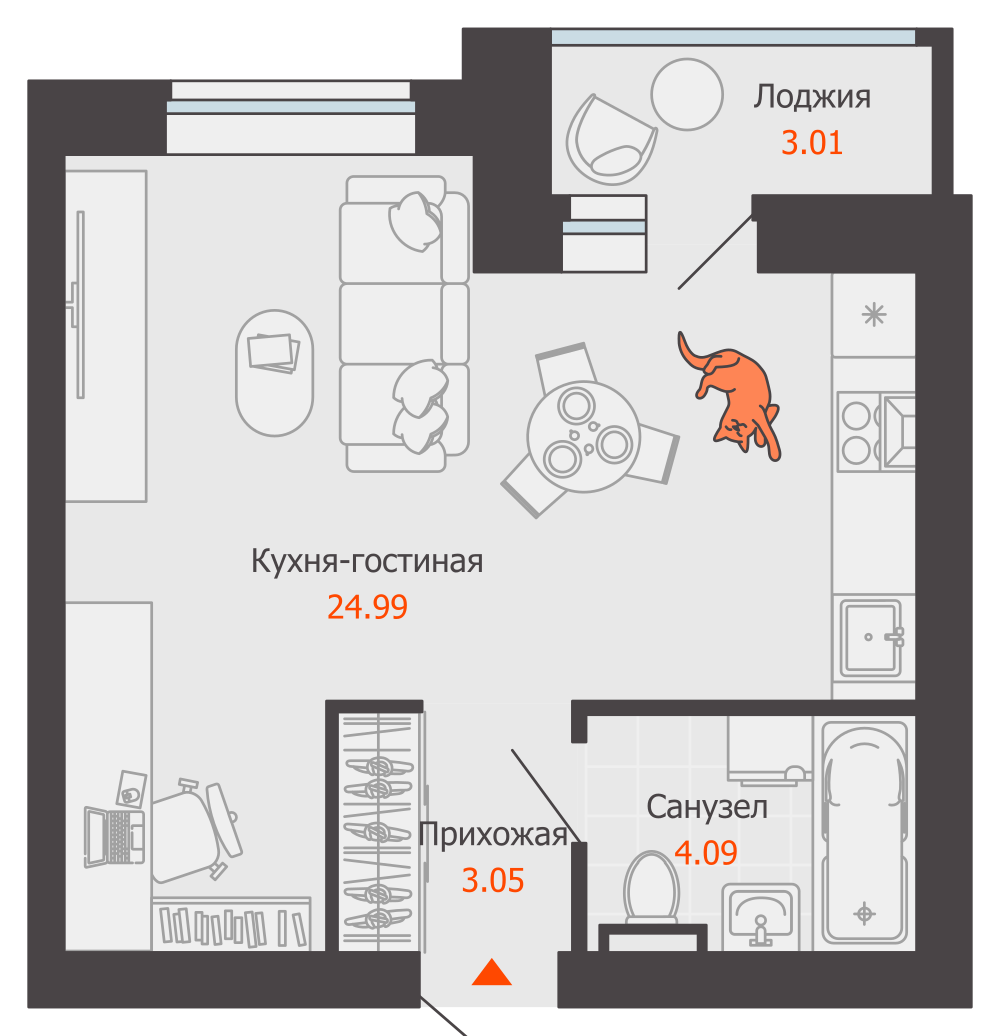 планировка квартиры 34 м2